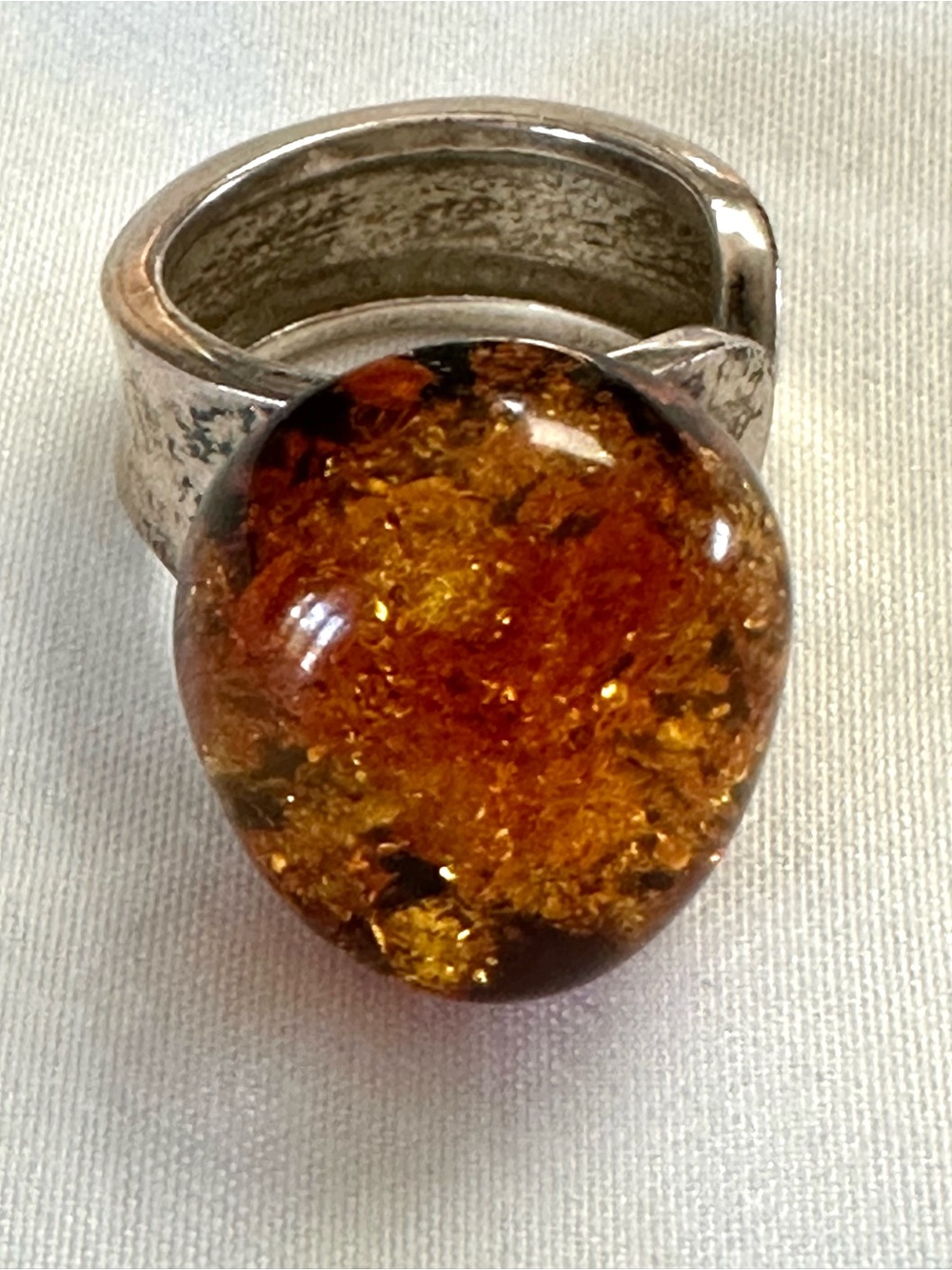 Vintage Cognac Amber Statement Ring Size 7 - Picture 1 of 6